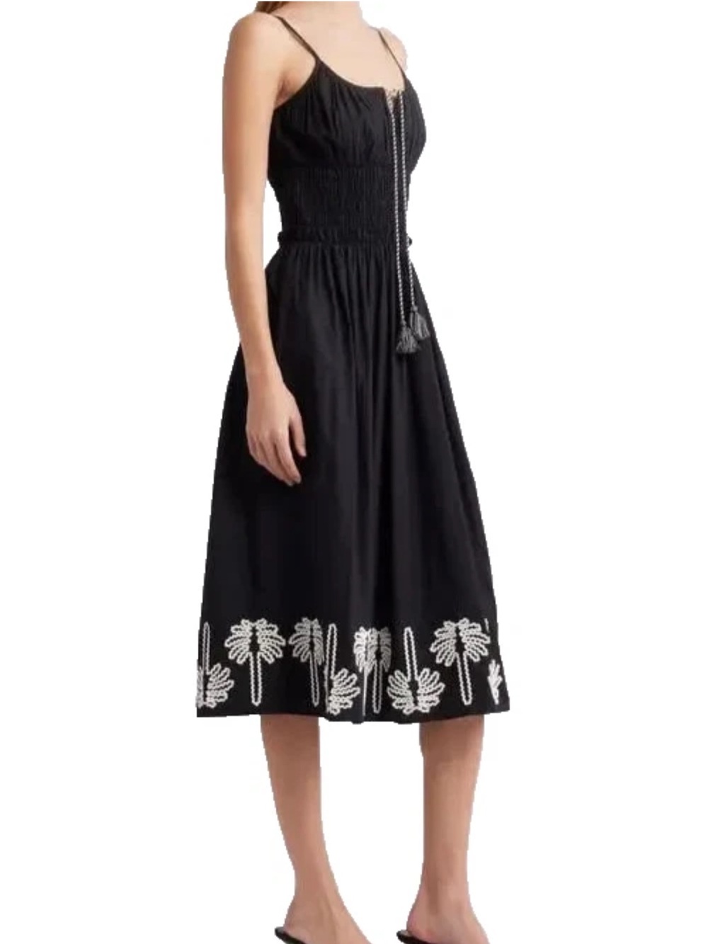 Rails Baja Dress in black with ivory palm tree embroidery. - Picture 2 of 7
